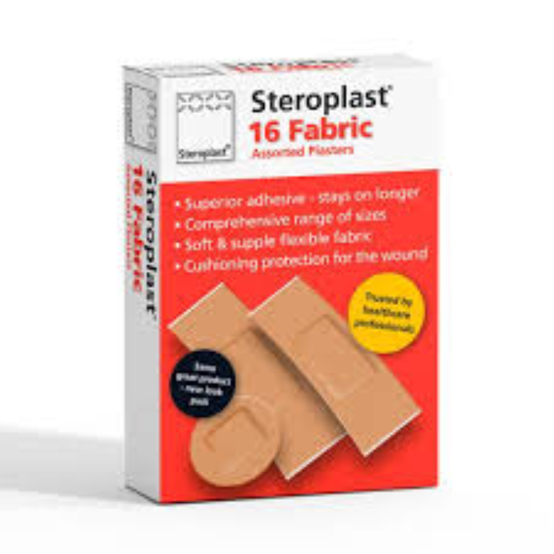 STEROPLAST ASST FABRIC PLASTERS 16'S